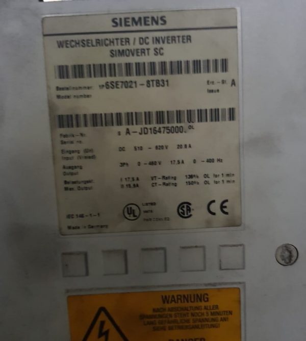 Inverter Compact Unit Siemens 6SE7022-6TC31